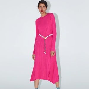 zara long sleeve belted midi dress